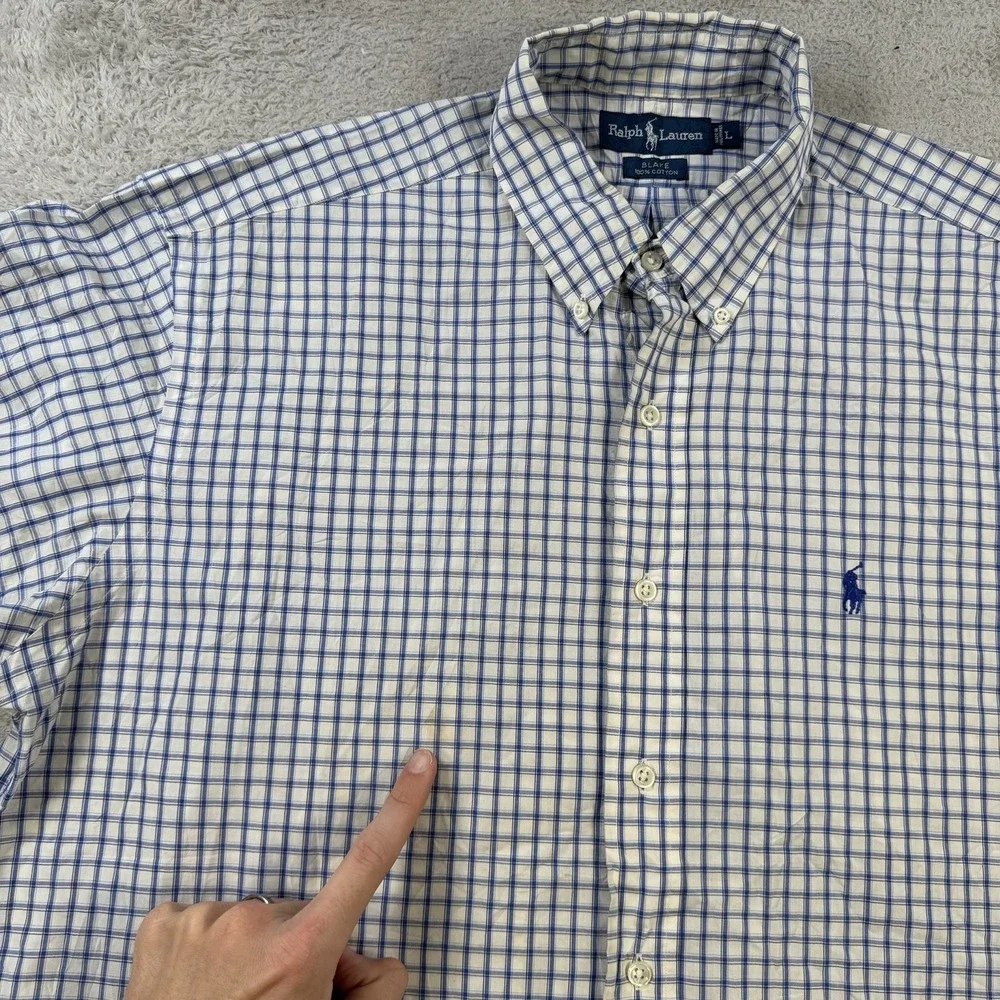 Polo Ralph Lauren Shirt Mens Large Blue White Black Check Button Down Pony